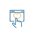Finger clicking on heart. Vector thin line icon design for concepts of online dating or customer satisfaction