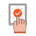 Finger clicking on smartphone with checmark icon. job done illustration. illustration. Flat vector icon. can use for, icon design