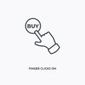 Finger clicks on buy button outline icon. Simple linear element illustration. Isolated line Finger clicks on buy button icon on Royalty Free Stock Photo