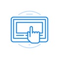 Finger clicks tablet screen vector line icon. Modern touchscreen electronic device.