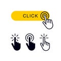 Finger clicks on yellow button and set hand pointer or mouse cursor choosing linear icon symbol Royalty Free Stock Photo