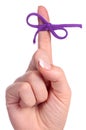 A finger contains a bow-tied string as a reminder