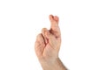 Finger crossed hand sign, good luck symbol on white