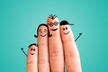 Finger family concept: Joyful finger family smiling. Blue background Royalty Free Stock Photo