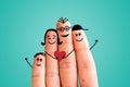 Finger family concept: Joyful finger family smiling. Blue background