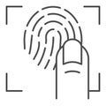 Finger and fingerprint thin line icon. Print scanner vector illustration isolated on white. Biometric protection outline