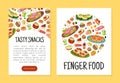 Finger Food Buffet Design with Different Snacks and Appetizers Vector Template