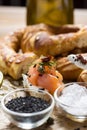 Smoked Salmon Canape with Cream Cheese, Fresh Dill and Black Sesame Royalty Free Stock Photo