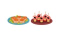 Finger Foods with Canape Topped with Shrimp and Caviar as Small Portion of Food Vector Set