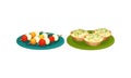 Finger Foods with Stuffed Tartlet and Canape on Skewer as Small Portion of Food Vector Set