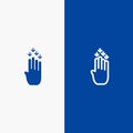 Finger, Four, Gesture, Down Line and Glyph Solid icon Blue banner Line and Glyph Solid icon Blue banner Royalty Free Stock Photo