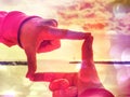 Finger frame, focused view of stony pier in bay. Walk along sea