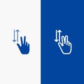 Finger, Gestures, Two, Up, Down Line and Glyph Solid icon Blue banner Line and Glyph Solid icon Blue banner Royalty Free Stock Photo