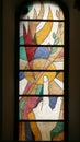 Finger of God, stained glass window in parish church Assumption of the Virgin Mary in Pregrada, Croatia Royalty Free Stock Photo
