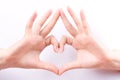 Finger hand symbols concept love heart shape framing composition on white background Royalty Free Stock Photo