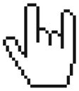 Finger horns icon. Rock hand gesture in pixel style