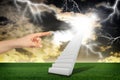 Finger indicates stairway with thunderstorm Royalty Free Stock Photo