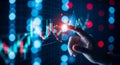 Finger Interacting with Digital Financial Data Graph on Screen finance chart Royalty Free Stock Photo