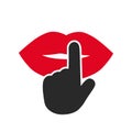 Finger on lip. Quiet, please. Keep silence symbol. Keep quiet sign Ã¢â¬â vector Royalty Free Stock Photo