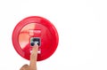 The finger of man Press the button fire alarm Royalty Free Stock Photo