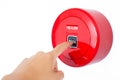 The finger of man Press the button fire alarm Royalty Free Stock Photo