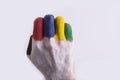 Finger marks and colored numbers on a white background