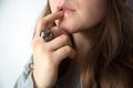 Finger near lips Royalty Free Stock Photo