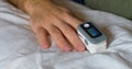 The finger oximeter is a small device that allows you to quickly and non-invasively measure the oxygen saturation in the blood and Royalty Free Stock Photo