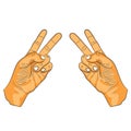 Hand with two fingers up in peace or victory symbol the sign for V letter in sign language