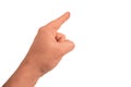 Finger pointing by adult guy. Gesture of man hand on transparent isolated background. Closeup mockup