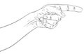 Finger pointing hand, detailed black and white lines vector illustration, hand sign, hand drawn. Royalty Free Stock Photo
