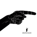 Finger pointing hand, detailed black and white vector illustration, hand sign. Royalty Free Stock Photo