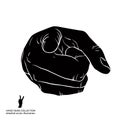 Finger pointing hand showing directly at observer, detailed black and white vector illustration, hand sign. Royalty Free Stock Photo