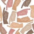 Finger pointing hands seamless pattern, vector background