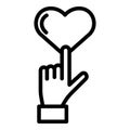 Finger pointing heart icon, outline style