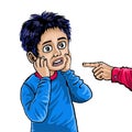 A finger pointing to a shocking boy Royalty Free Stock Photo