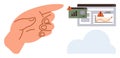 Finger pointing at warning notifications on statistical reports in a browser near a cloud graphic Royalty Free Stock Photo
