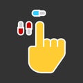 Finger points on a pill. Flat vector illustration. Eps 10