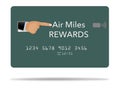 A finger points at the title of a generic air miles rewards credit card