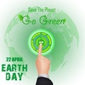 Finger press eco button on globe. Earth day concept Royalty Free Stock Photo