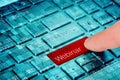 A finger press red Webinar button on blue digital laptop keyboard Royalty Free Stock Photo