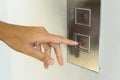 Woman pressing elevator button. Royalty Free Stock Photo