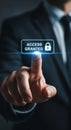 Finger Pressing Access Granted Button Blue Light Lock Icon Royalty Free Stock Photo