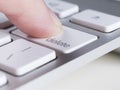 Finger is pressing delete key of computer keyboard Royalty Free Stock Photo