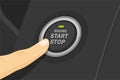 Finger pressing engine start and stop button. Flat vector illustration.