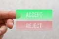 Finger pressing green accept button Royalty Free Stock Photo