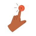 Finger pressing OK button icon. Human hand tapping, clicking Okay, accepting smth. Yes, acceptance, confirmation Royalty Free Stock Photo