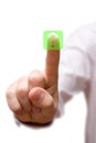 Finger pressing Question Button. Royalty Free Stock Photo