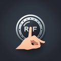 Finger Pressing Round Button for Selection or Activation Royalty Free Stock Photo