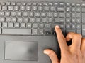 Finger pressing a shift button on the laptop Royalty Free Stock Photo